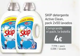 HiperDino Skip Detergente Active Clean Pack 2 x 50 lavados oferta