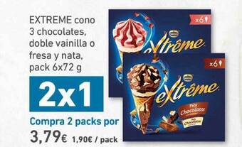 HiperDino Extreme Cono 3 Chocolates Doble Vainilla O Fresa Y Nata Pack 6 x 72g oferta