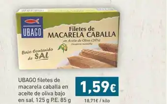 HiperDino Ubago Filetes De Macarela Caballa En Aceite De Oliva Bajo En Sal 125g P.E. 85g oferta