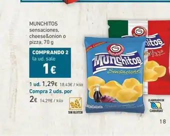 HiperDino Munchitos Sensaciones Cheese&onion O Pizza, 70g oferta