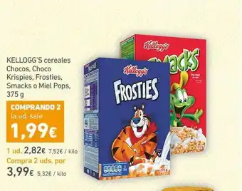 HiperDino Kellogg's Cereales Chocos Choco Krispies Frosties Smacks O Miel Pops 375g oferta