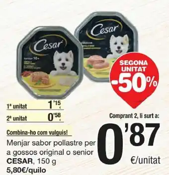 SPAR Cesar Menjar Sabor Pollastre Per A Gossos Original O Senior 150 g oferta