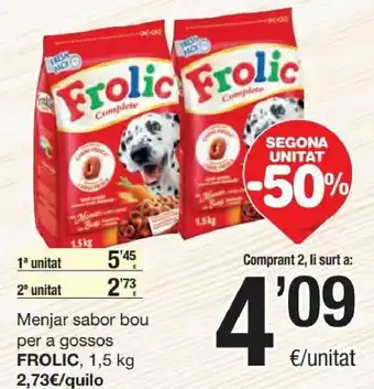 SPAR Frolic Menjar Sabor Bou Per a Gossos 1.5 kg oferta