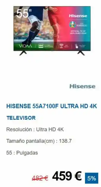 Tien 21 Hisense 55A7100F Ultra HD 4K Televisor oferta