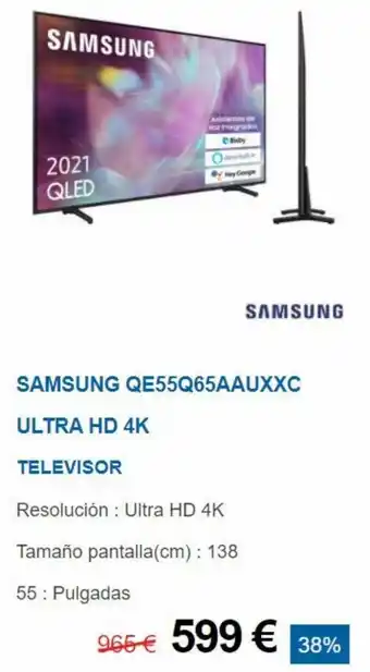Tien 21 Samsung QE55Q65AAUXXC Ultra HD 4K Televisor oferta