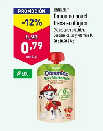 ALDI Danone Danonino pouch fresa ecológico 90g oferta