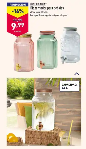 ALDI Home Creation Dispensador para bebidas 30.5cm oferta