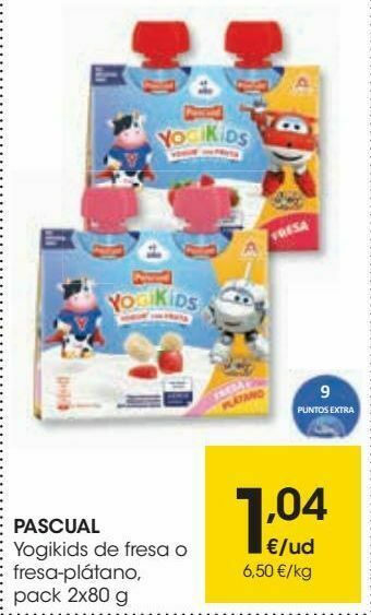 Eroski Pascual yogikids de fresa o fresa-plátano oferta