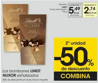 Eroski Los bombones lindt nuxor señalizados oferta