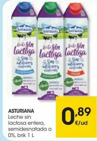 Eroski Asturiana leche sin lactosa entera, semidesnatada o 0% oferta