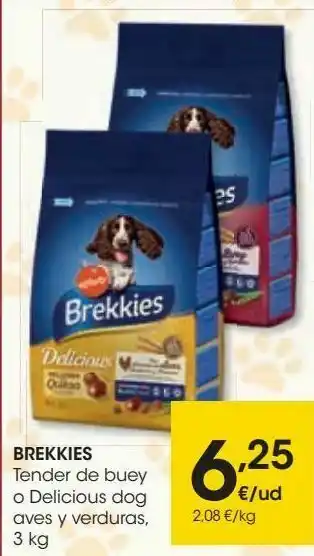 Eroski Brekkies tender de buey o delicious dog aves y verduras oferta
