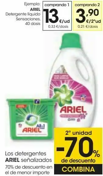 Eroski Ariel detergente líquido sensaciones oferta