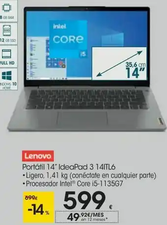 Eroski Lenovo portátil 14'' ideapad 3 14itl6 oferta