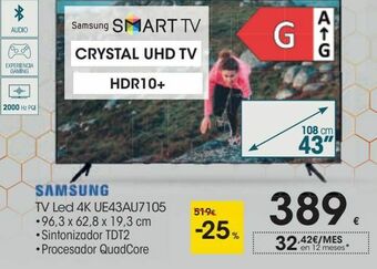Eroski Samsung tv led 4k ue43au7105 oferta