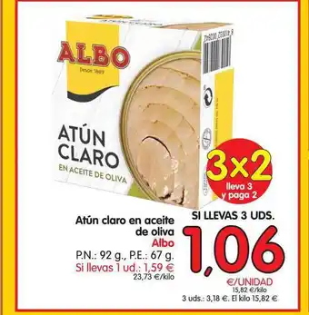 Alimerka Albo Atún claro en aceite de oliva, P.n. 92g, P.e. 67g oferta