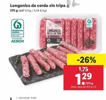Lidl Longaniza de cerdo sin tripa 375g oferta