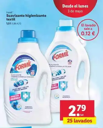 Lidl Formil Suavizante higienizante textil 1,5L oferta
