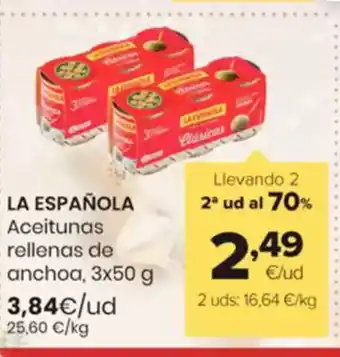 Autoservicios Familia LA ESPAÑOLA Aceitunas rellenas de anchoa oferta