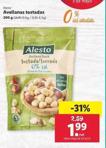 Lidl Alesto Avellanas tostadas 200g oferta