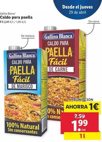 Lidl Gallina Blanca Caldo para paella 1L oferta