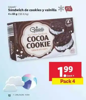 Lidl Gelatelli Sándwich de cookies y vainilla 4 x 65g oferta