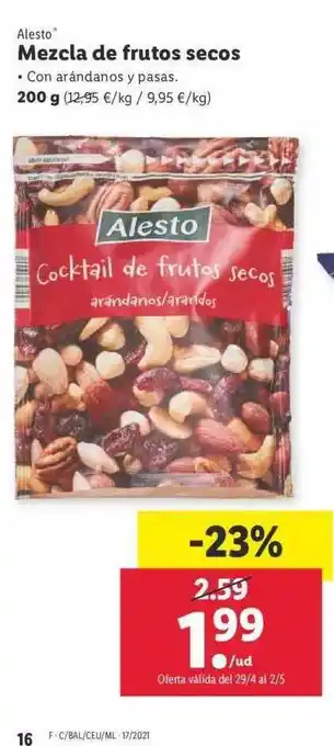 Lidl Alesto Mezcla de frutos secos 200g oferta