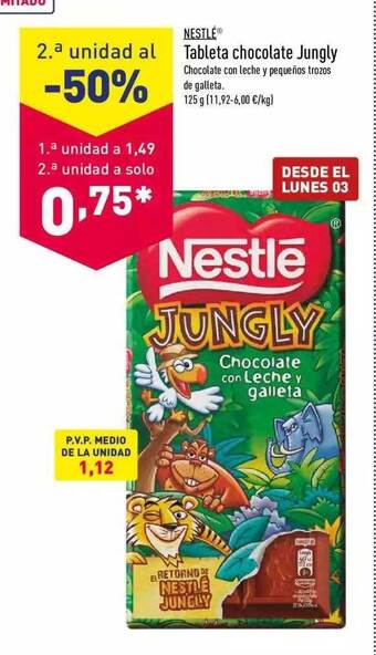 ALDI Nestlé tableta chocolate Jungly 125g oferta