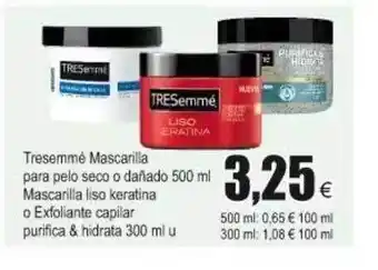 FROIZ Tresemmé Mascarilla Para Pelo Seco O Dañalo Mascarilla Liso Keratina O Exfoliante Capilar Purifica & Hidrata 500ml oferta