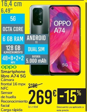 Carrefour Oppo Smartphone Libre A74 5G oferta