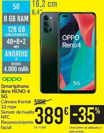 Carrefour Oppo Smartphone Libre RENO 4 5G oferta
