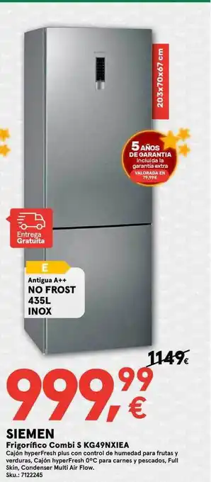 Worten Siemen Frigorífico Combi S KG49NXIEA oferta