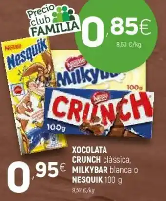 Coviran Xocolata Crunch clàssica, Milkybar Blanca o Nesquik 100 g oferta