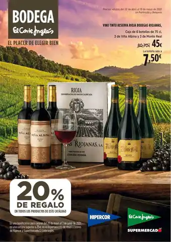 Hipercor Vino Tinto Reserva Rioja Bodegas Riojanas, 75cl oferta