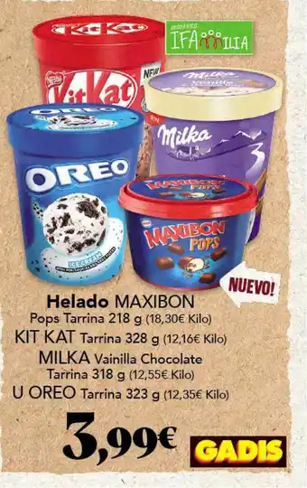 Gadis Helado Maxibon Kit Kat Tarrina Milka Vainilla Chocolate Tarrina U Oreo Tarrina 318g oferta
