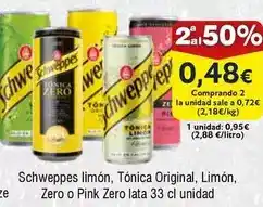 FROIZ Schweppes - limon, tónica original, limón, zero o pink zero lata oferta