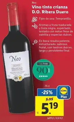 Lidl Neo - vino tinto crianza d.o. ribera duero oferta