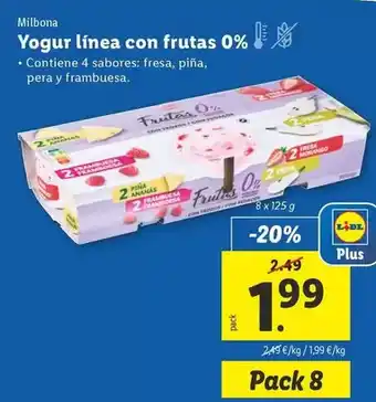 Lidl Milbona - yogur línea con frutas 0% oferta