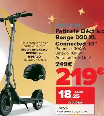 Carrefour Cecotec - patinete electrico bongo d20 xl connected 10'' oferta