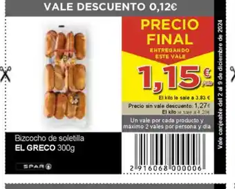 SPAR EL GRECO Bizcocho de soletilla oferta