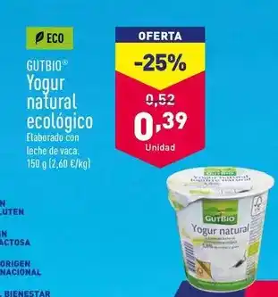 ALDI Gutbio - yogur natural ecológico oferta