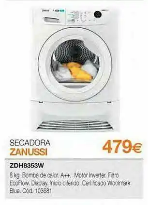 Expert Secadora Zanussi Zdh8353w oferta