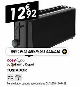Electro Depot Cosy Life By Electro Depot Tostador Ranura Larga Bandeja Recogemigas Cl-tl01b - 967469 oferta
