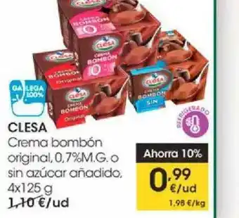 Eroski Clesa Crema Bombón Original 0.7% M.g. O Sin Azúcar Añadido oferta