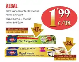 AhorraMas Albal - film transparente, 30 metros/papel horno, 8 metros oferta