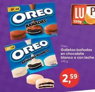 Suma Supermercados Oreo - galletas bañadas en chocolate blanco o con leche oferta