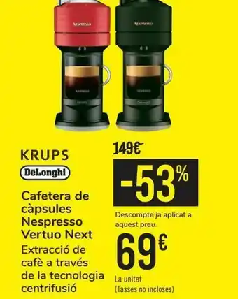 Nespresso Krups dëlonghi cafetera de cápsulas nespresso vertuo next oferta
