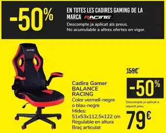 Silla gamer balance racing