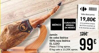 Carrefour Market Jamón de cebo ibérico 50% raza ibérica el lujo oferta