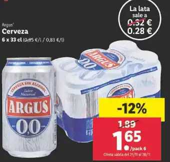 Lidl Argus 0.0 Cerveza 6 x 33 cl oferta