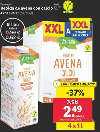 Lidl Bebida de Avena Con Calcio 4x 1 L oferta